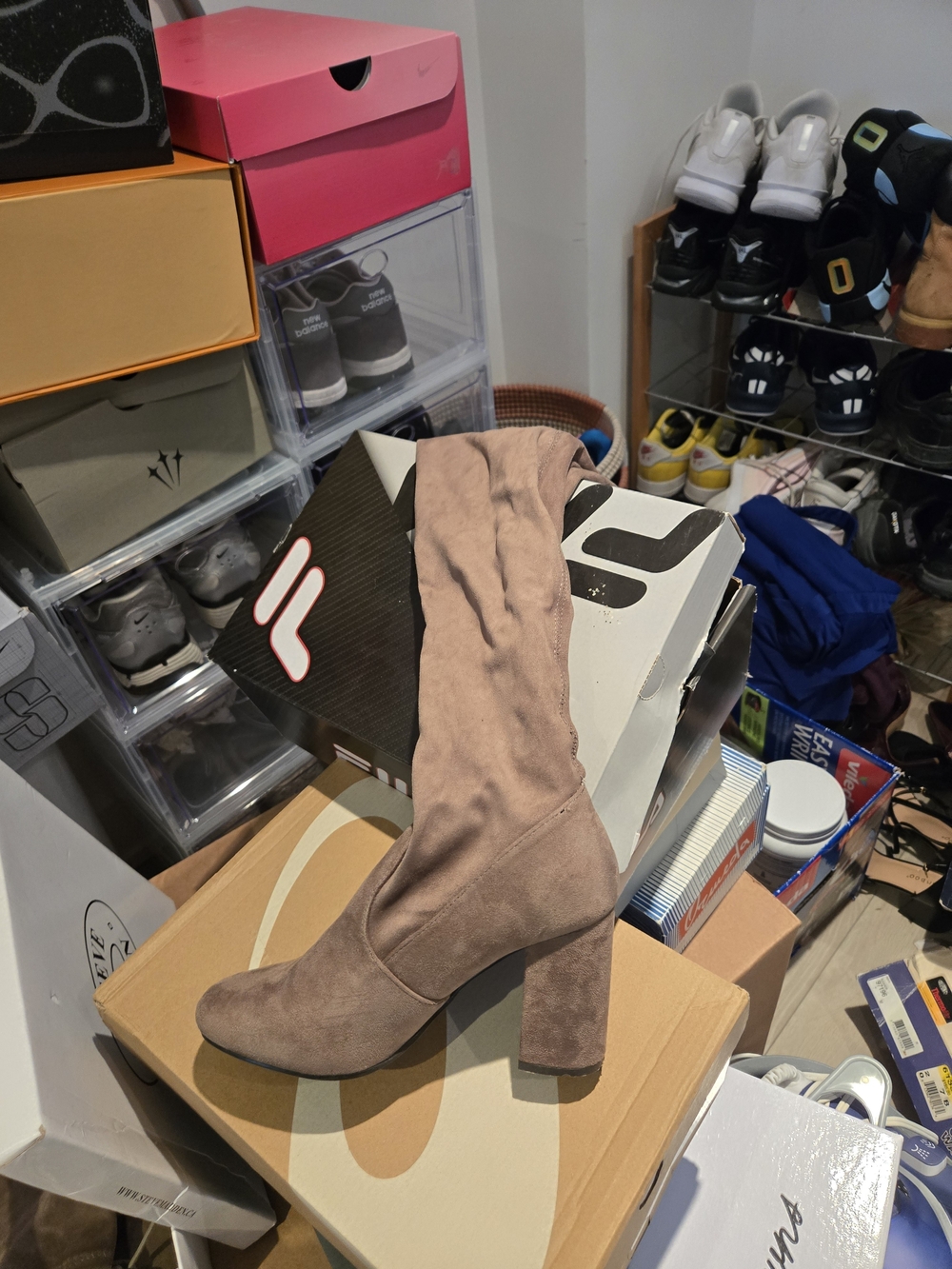 Steve Madden Taupe Suede Over-the-Knee Block Heel Boots